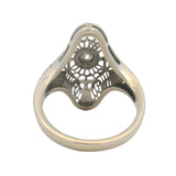 Vintage Mid-Century Deco Revival Solid 14kt White Gold Filigree Dinner Ring with Diamond Size 5.75