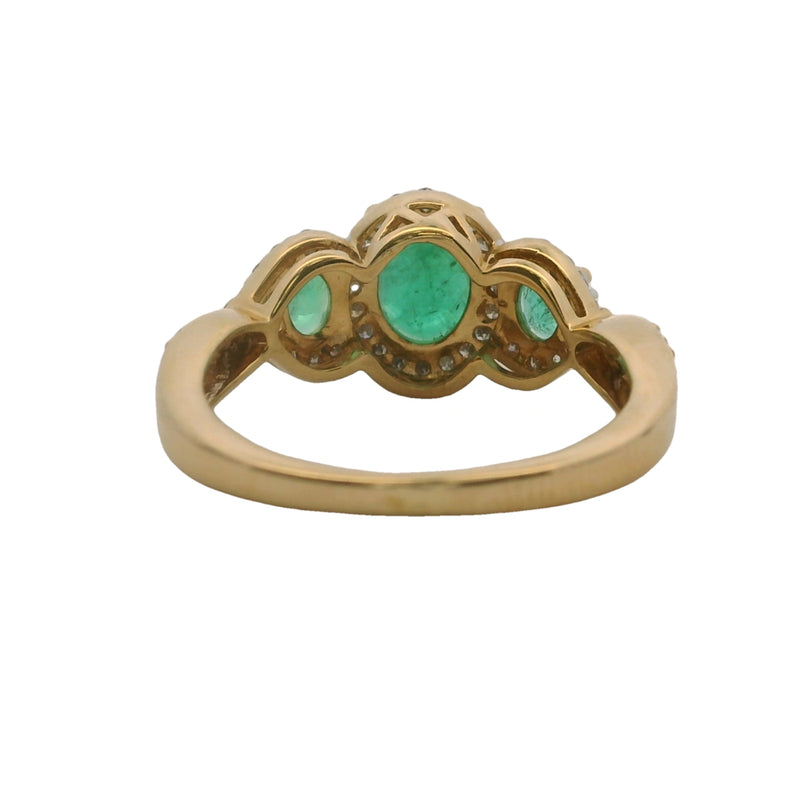 Natural Emerald & Diamond Halo Accent Band 14K 585 Yellow Gold Ring Size 5 1/2