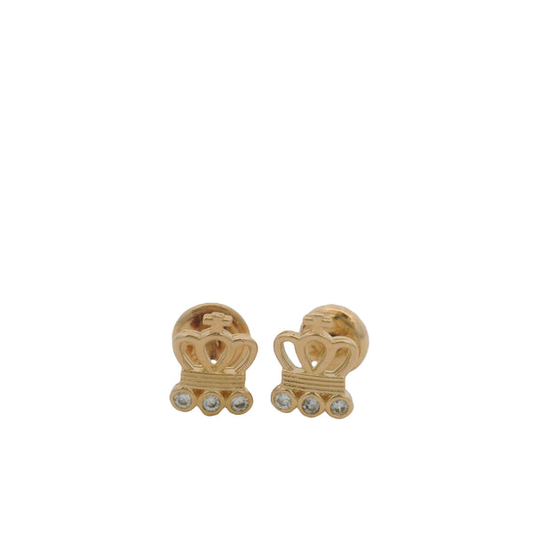 Solid 18k Yellow Gold and CZ Cubic Zirconia Crown Pierced Screw-Back Stud Earrings