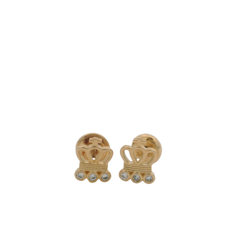 Solid 18k Yellow Gold and CZ Cubic Zirconia Crown Pierced Screw-Back Stud Earrings
