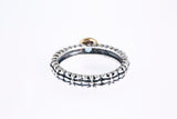 T&C Aquamarine Byzantine Carved Band 925 Silver & 14K Yellow Gold Ring Sz 7 1/4