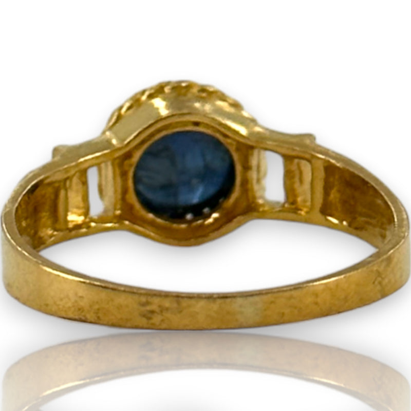 Vintage Solid 22k Yellow Bright Gold Handmade Blue Star Sapphire Solitaire Hand-Chased Ring Size 5.5