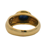 Vintage 1980s Solid 18kt Yellow Gold Cabochon Sapphire And Accent Diamond Cocktail Ring Size 5.5