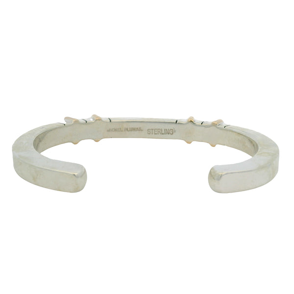 Michel Plumail Solid 925 Sterling Silver Artisan Modernist 4 Gold Bar Accent Cuff Bracelet 6"