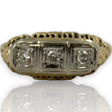 Vintage 14kt Yellow/White Gold Cast of Art Deco Filigree Ring with Original Old Euro and Transitional Diamonds