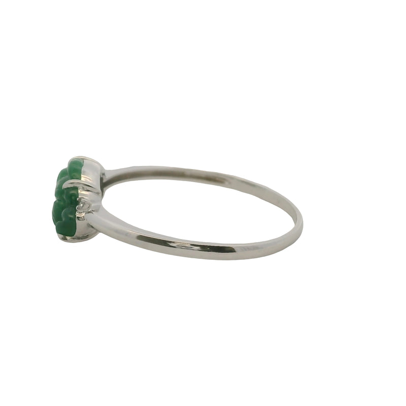 Solid 18kt White Gold and Carved Jade Flower and Diamond Ring Size 7.25
