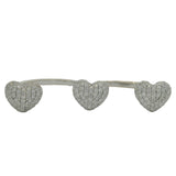 Solid 18kt White Gold and Diamond Pave 3 Hearts Double 2-Finger Wrap Ring Size 7