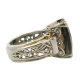 Solid 925 Sterling Silver, Smokey Quartz, and Garnet Filigree Cocktail Ring Size 5.5
