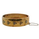 Antique Victorian Solid 18kt Yellow Gold and Freshwater Seed Pearl Hinged Bangle Bracelet