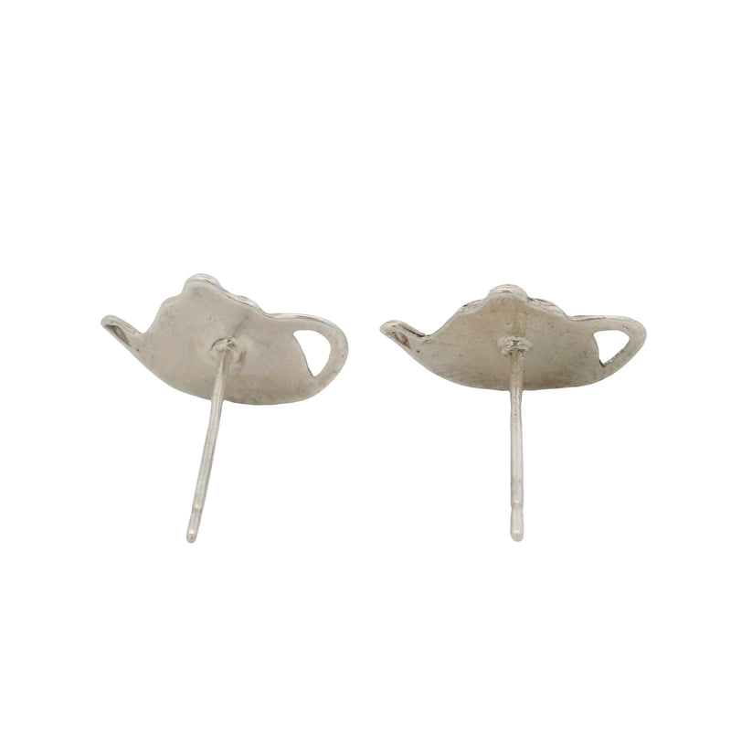 Solid 925 Sterling Silver Teapot 15mm Wide Stud Earrings