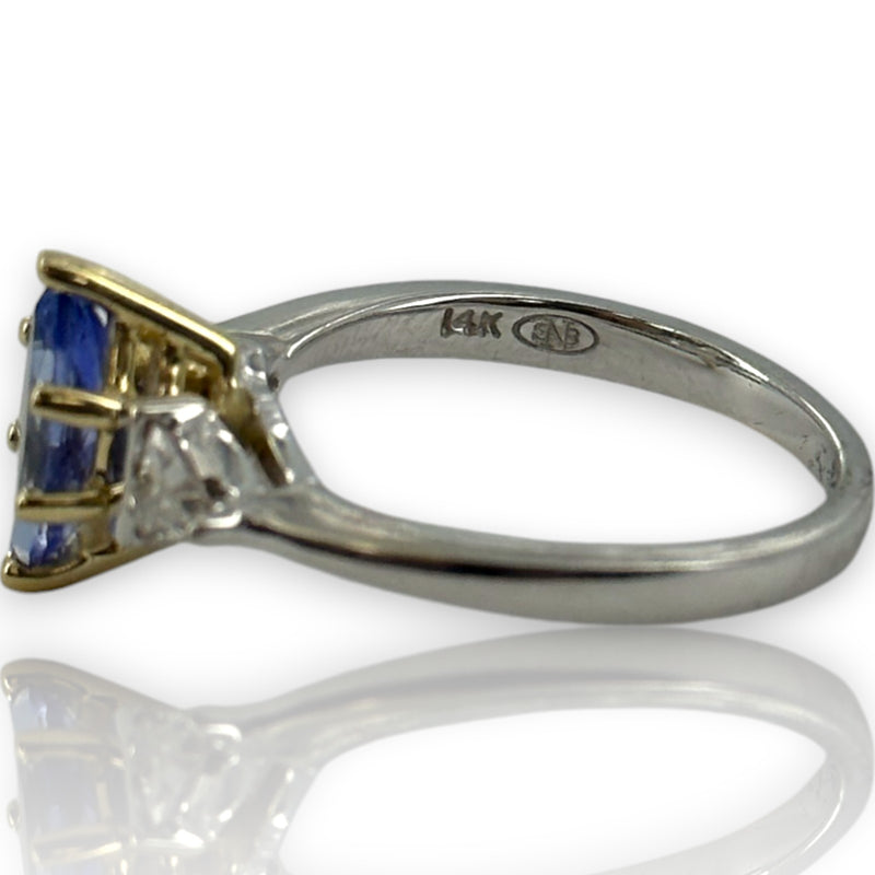SNB Jewelry 14kt White and Yellow Gold Marquise Tanzanite Ring with Trillion Cut Diamond Sides Size 7.75
