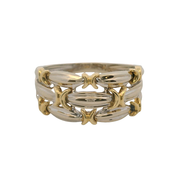 Solid 18kt White and Yellow Gold 3-Band Faux Stack Ring Size 6