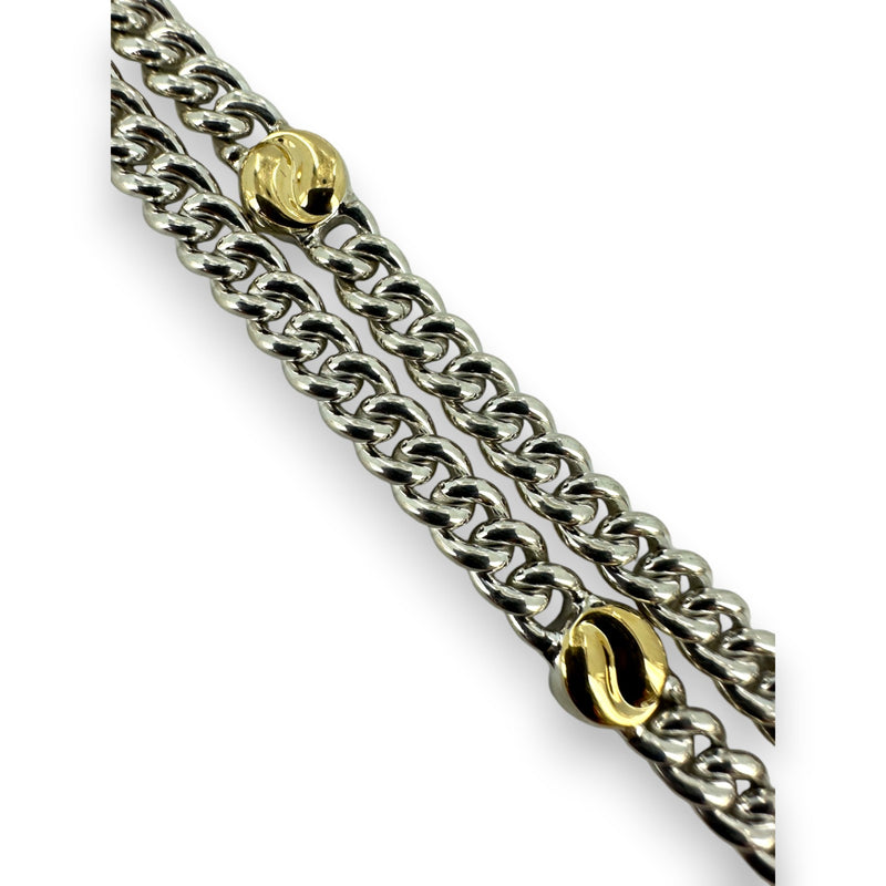 Saturno 925 Sterling Silver & Yellow Gold 5 Station Chain Necklace 47" Italy