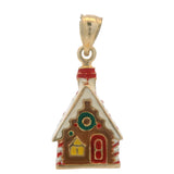 Solid 14kt Yellow Gold and Colorful Enamel Gingerbread House Holiday Charm Pendant