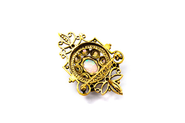 Antique Late Victorian Solid 14kt and Cabochon Black Opal Floral Scroll Convertible Pin/Pendant
