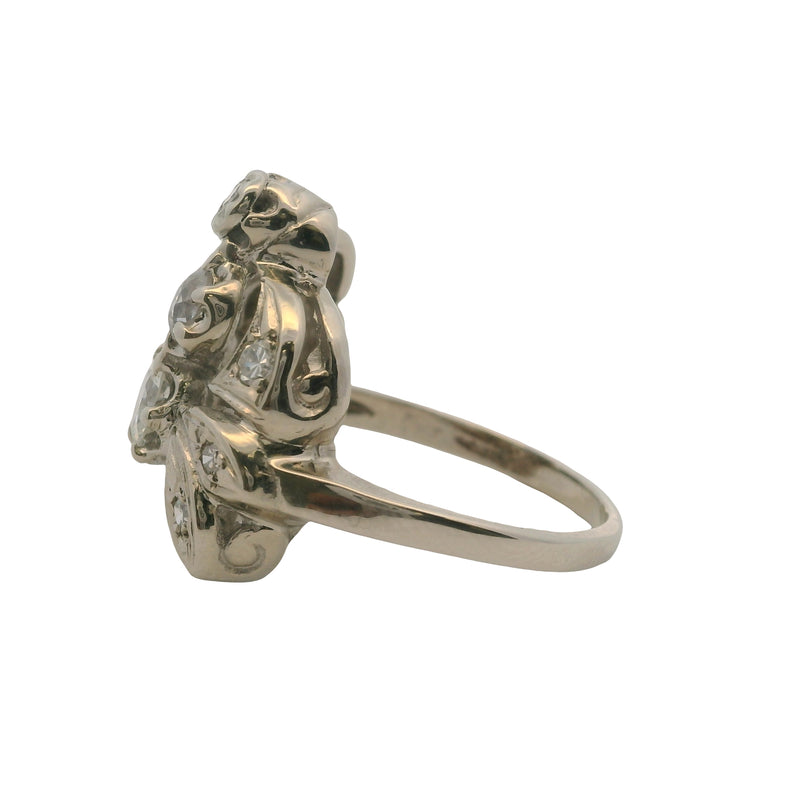 Vintage 1940-50s 14k White Gold and Diamond Retro Abstract 19mm Wide Cocktail Ring Size 7