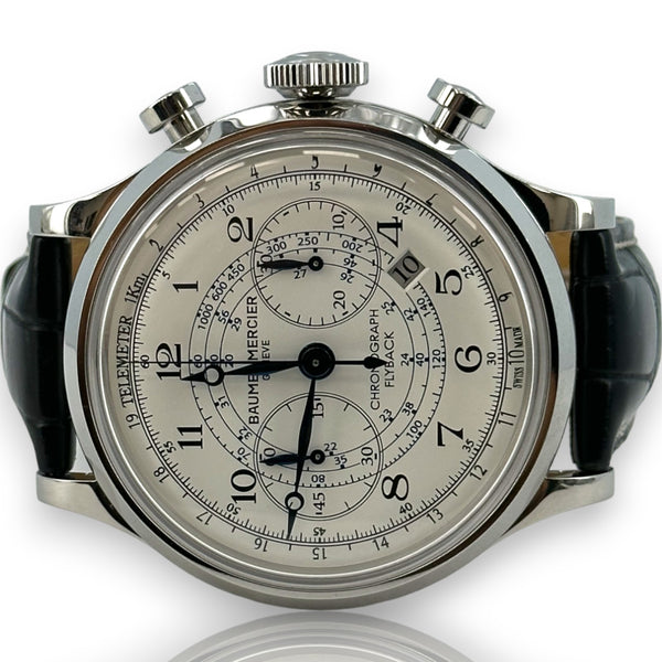 Baume & Mercier Capeland Flyback 65689 44mm Steel Chrono Leather Watch