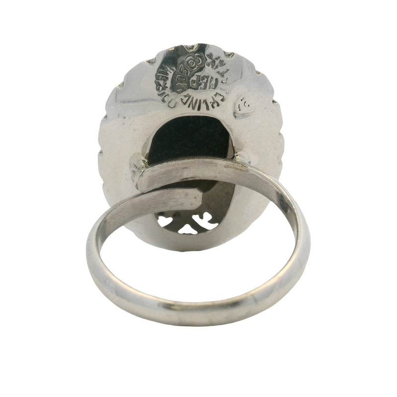 Mexican 925 Sterling Silver Handmade Large Labradorite Cabochon Adjustable Shank Ring