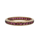 Vintage Solid 14kt 585 Yellow Gold Channel Set Natural Ruby Eternity Band Ring Size 10.75