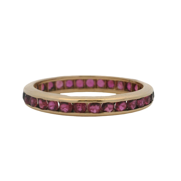 Vintage Solid 14kt 585 Yellow Gold Channel Set Natural Ruby Eternity Band Ring Size 10.75