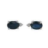 Solid 14kt White Gold Oval Natural Sapphire and Diamond Stud Earrings