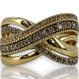 LeVian 14kt Yellow Gold Crossover 14mm Ring with Champagne "Chocolate" Diamonds Size 8