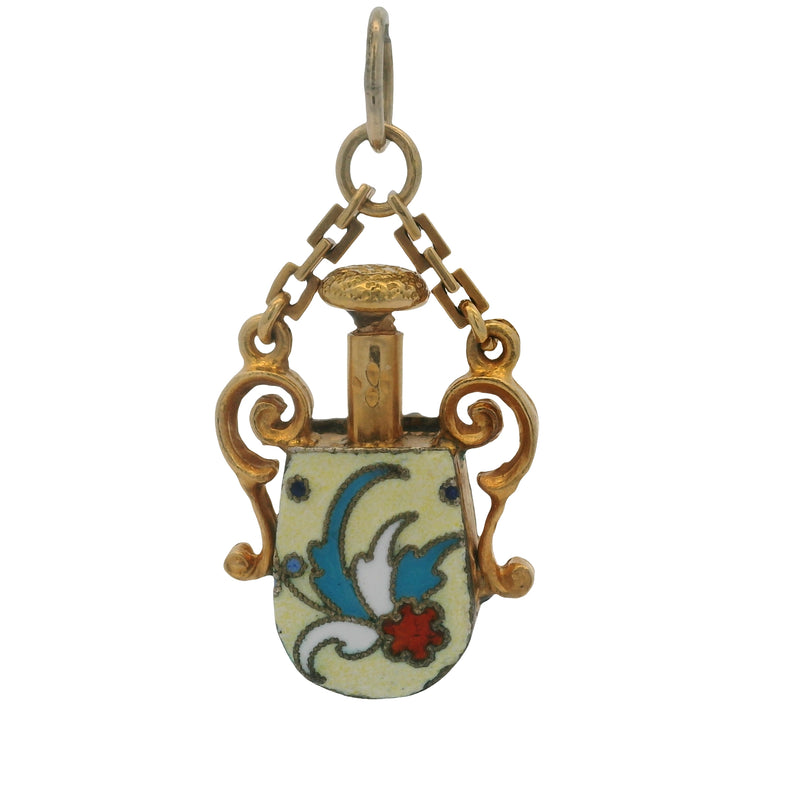 Antique Victorian 14kt Yellow Gold Old Mine Diamond and Pearl Flower Dangle Necklace Pendant