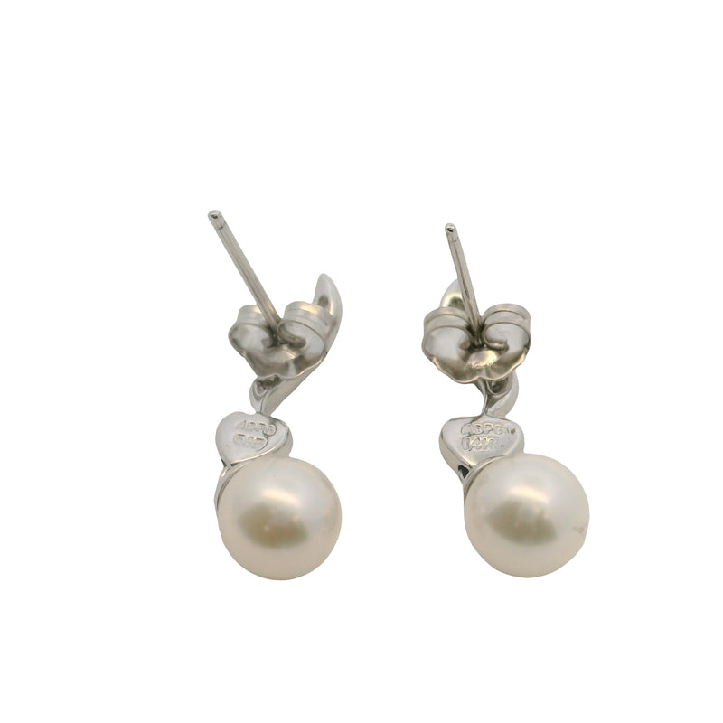 Albert David Pearls & Gems 14kt White Gold Pearl and Diamond Small Drop Heart Earrings