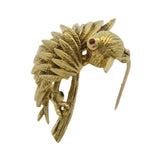 Vintage Tiffany & Co Solid 18kt Yellow Gold Bird on Branch Brooch Pin Ruby Eye