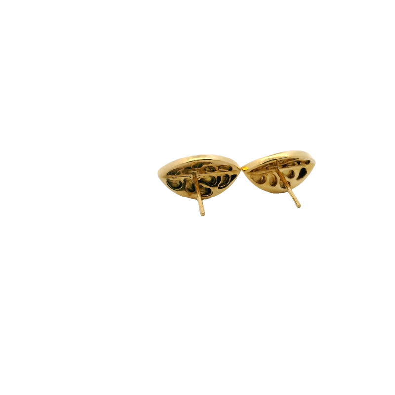 Solid 18kt Yellow Gold and 1/2ctw Diamonds Half Split Leaf Stud 17mm Long Earrings