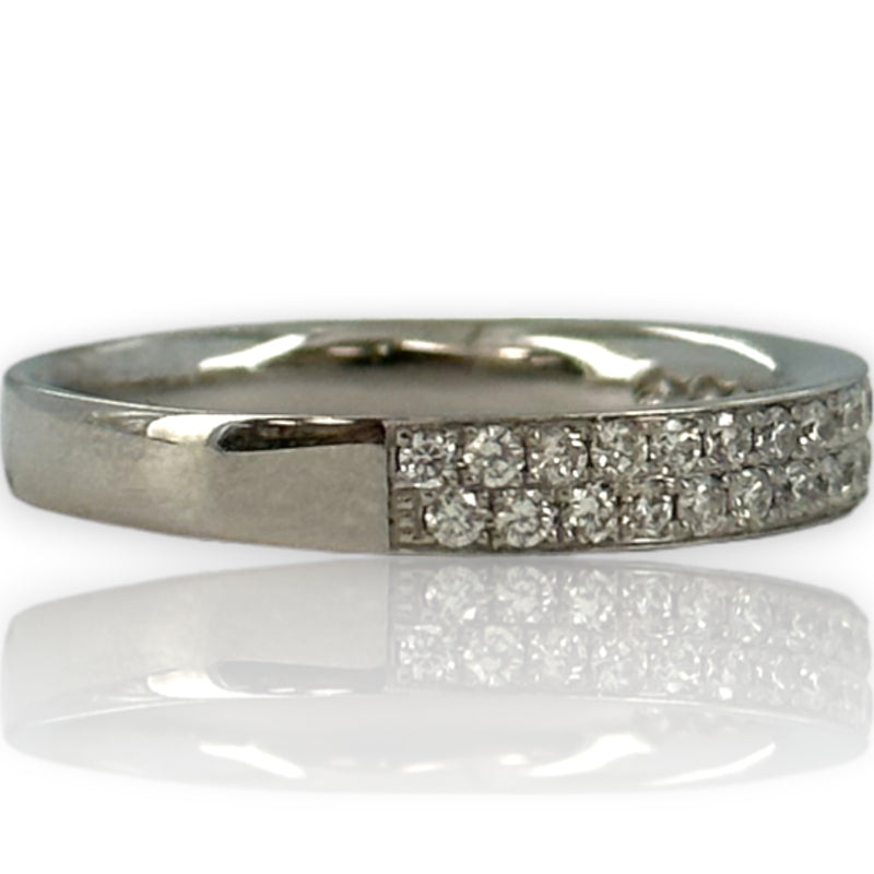18kt White Gold Half Eternity 3.3mm Wedding Band with Two Rows of Diamonds