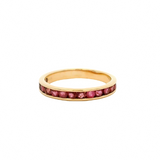 Solid 14kt Yellow Gold and Natural Ruby Half-Eternity Channel-Set 3mm Stacking Band Size 5.5