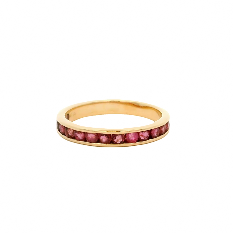 Solid 14kt Yellow Gold and Natural Ruby Half-Eternity Channel-Set 3mm Stacking Band Size 5.5