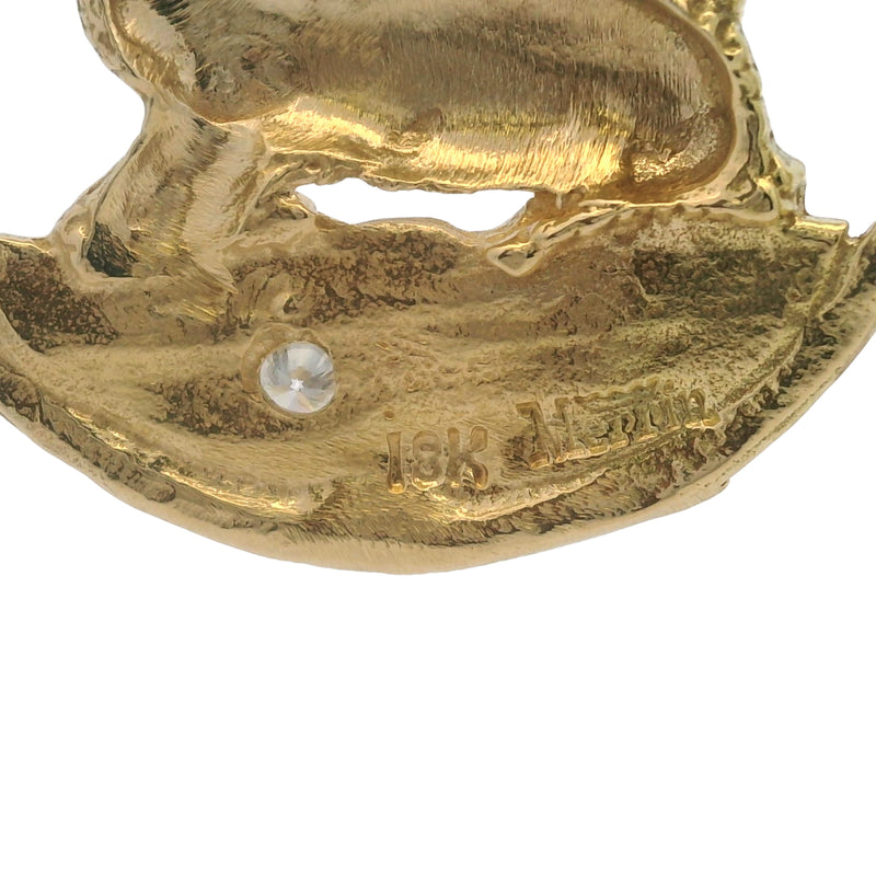 Vintage Merrin Solid 18kt Yellow Gold and Diamond Aries Zodiac Ram Astrology Pendant