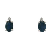 Solid 14kt White Gold Oval Natural Sapphire and Diamond Stud Earrings