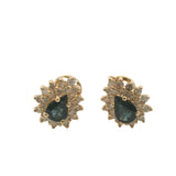 Vintage Clyde Duneiere Solid 14kt Yellow Gold Sapphire and Double Diamond Halo Omega Back Earrings