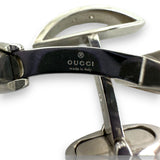 GUCCI Solid 18kt White Gold and Diamond Whale Back GG Logo Cufflinks Made In Arezzo, Italy with Italian and Swiss Hallmarks