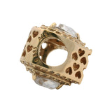 Pandora 14kt Yellow Gold and CZ Leveled Hearts Bead Double Halo Slider Charm