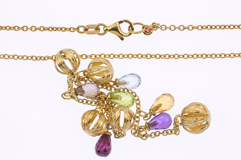 Roberto Coin Retired Fringe Collection 18kt Yellow Gold 18" Cable Chain Necklace with Bead and Multi-Gemstone Briolette Tassel Pendant