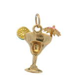Solid Yellow Gold and Colored Enamel Margarita Glass Drink Charm
