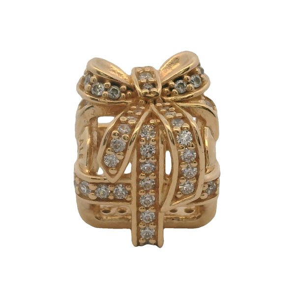 Charm Pandora envuelto en caja de regalo de oro amarillo sólido de 14 kt y circonitas cúbicas