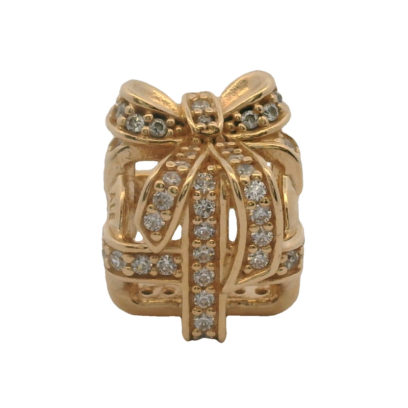 Charm Pandora envuelto en caja de regalo de oro amarillo sólido de 14 kt y circonitas cúbicas