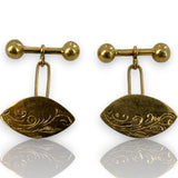 Antique 1890-1910s Handmade Solid 14kt Yellow Gold Cufflinks with Scroll and Leaf Pattern