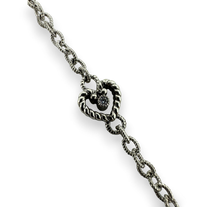 Judith Ripka 925 Sterling Silver and CZ Cubic Zirconia Heart Station Chain Necklace