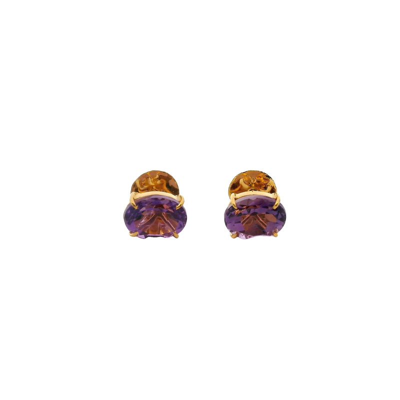 Solid 18kt Yellow Gold Amethyst Oval 8x6mm Stud Pierced Screw-Back Earrings