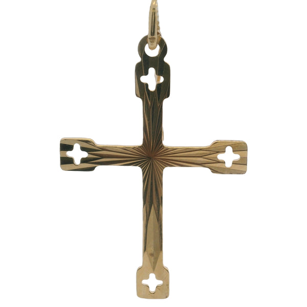 UnoAerre Italian Solid 18kt Yellow Gold Faceted 1.5" Long Cross Necklace Pendant