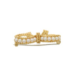 Vintage Mid-Century Italian Solid 18kt Yellow Gold and Pearl Rope Bow Pin Brooch