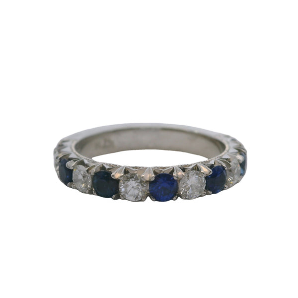 Solid Platinum Alternating Diamond and Sapphire 3mm Half-Eternity Wedding Band Ring Size 5.75