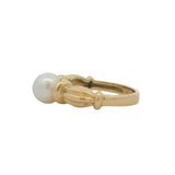 Vintage Tiffany & Co Solid 18kt Yellow Gold Pearl Solitaire Scalloped Band Ring Size 5.5