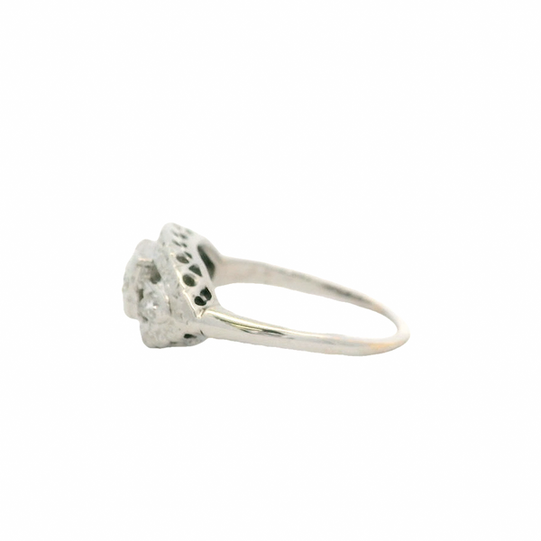 Vintage 1930-40s Solid 14kt White Gold Engagement Fashion Ring With Old European and Single Cut Diamonds Size 4.75